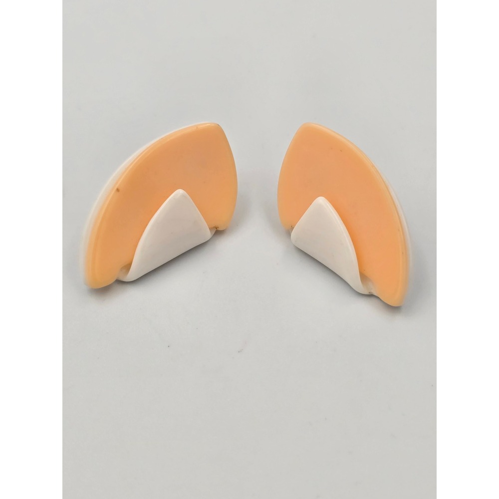 Vintage‎ Retro 80s Two-Tone Orange White Plastic Mod Post Earrings